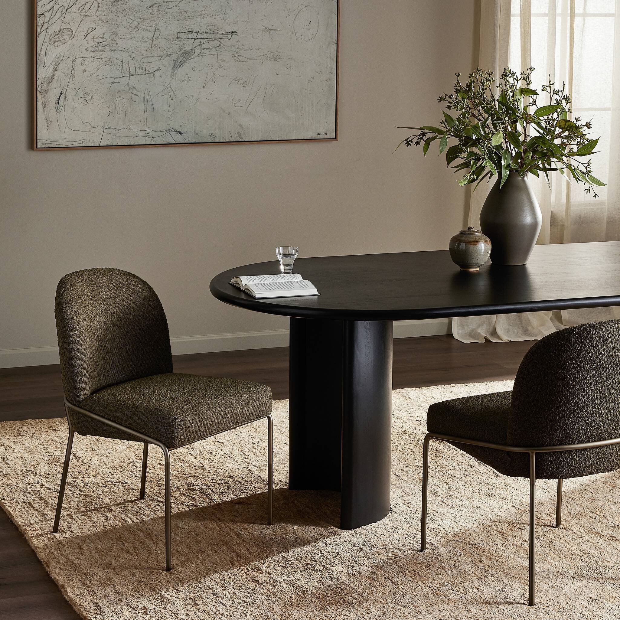 green upholstered dining chairs