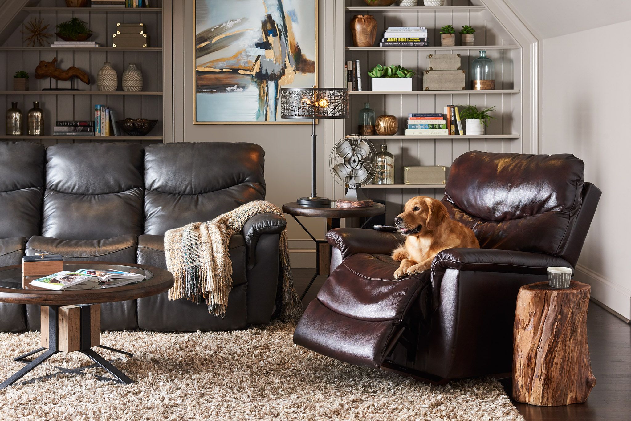 La-Z-Boy James Walnut Leather Power Rocker Recliner